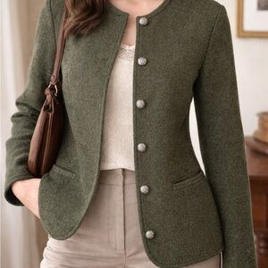 Vintage Geiger Tyrol Austria Pure New Wool Loden Jacket US 10-12 Green Alpine